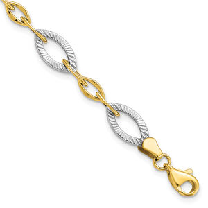 Leslies 10K Two tone Polished and Textured Link Bracelet